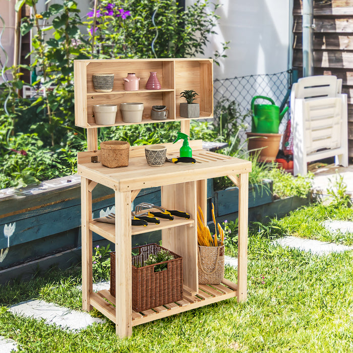 Costway Garden Potting Table Outdoor Potting Bench Wooden Workstation W/storage Shelf