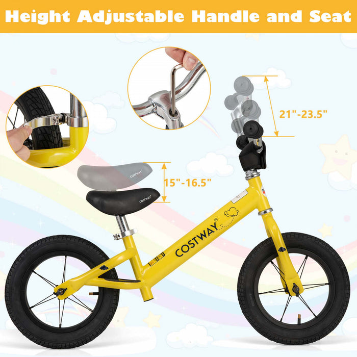 Costway 12 Inch Toddler Balance Bike No Pedal Training Bicycle With Inflatable Rubber Tires Yellow