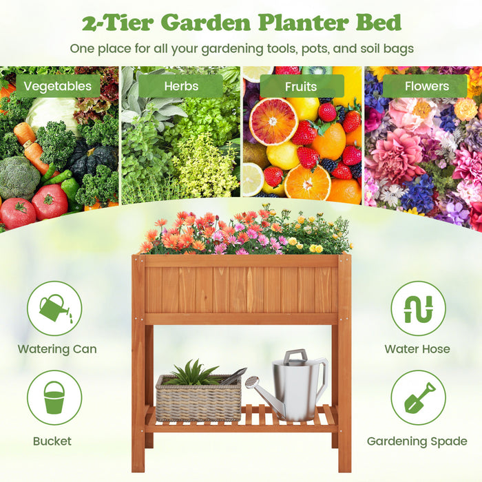 Costway Raised Garden Bed Elevated Planter Box Shelf Standing Garden Herb Garden Wood
