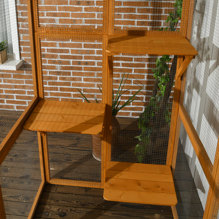 Pawhut Large Outdoor Catio Enclosure, Weatherproof Cat House With Asphalt Roof, Wooden Cat Patio Cage With 6 Balanced Platforms, 71\" X 39\" X 71\", Orange