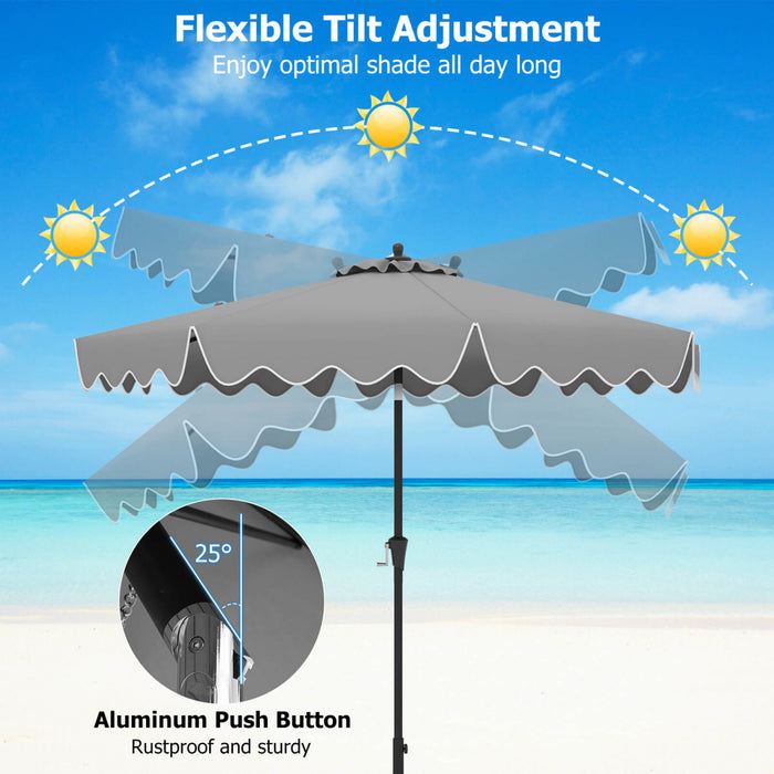 Costway 9 FT Patio Umbrella 2-Tier Market Table Umbrella with Sun-Protective Canopy Gray