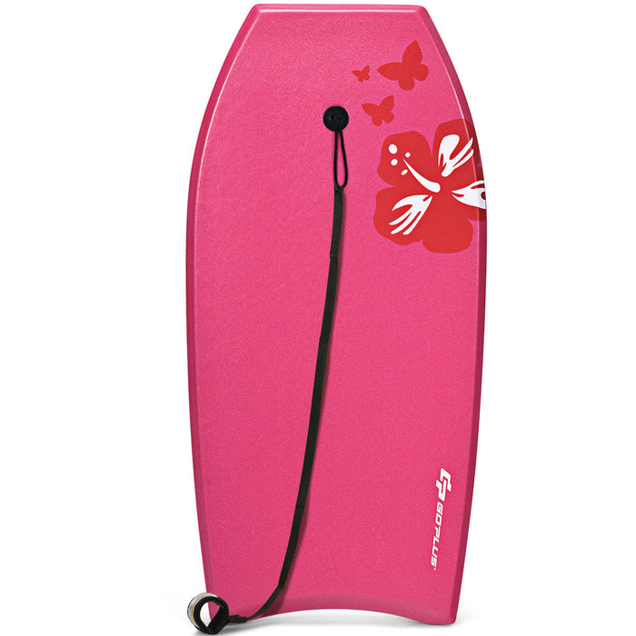 Goplus 37'' Super Lightweight Bodyboard Surfing W/leash Eps Core Boarding Ixpe Pink