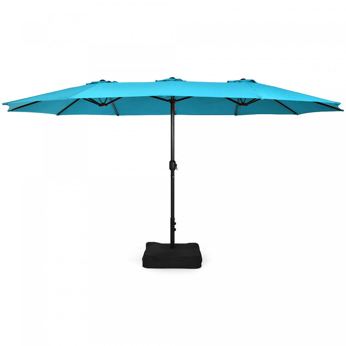 Costway 15FT Double-Sided Twin Patio Umbrella Outdoor Market W/ Crank & Base Turquoise
