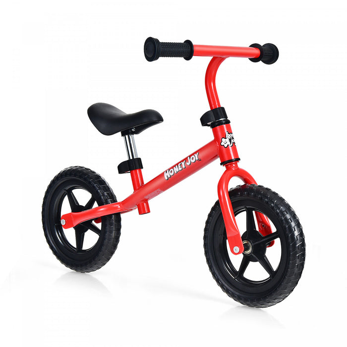 Honeyjoy Kids Balance Bike No Pedal Training Bicycle W/ Adjustable Handlebar & Seat Red