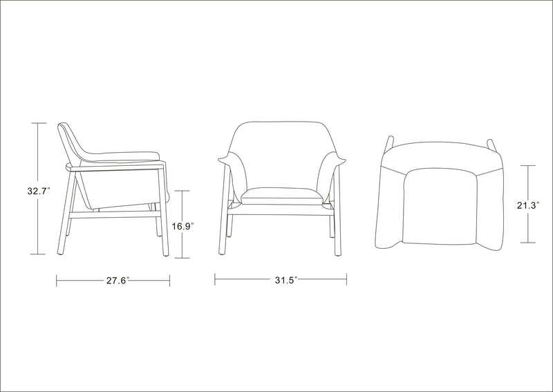 Manhattan Comfort Miller Linen Weave Accent Chair - Cream & Walnut