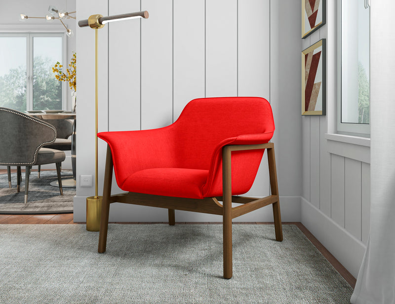 Manhattan Comfort Miller Linen Weave Accent Chair - Burnt Orange & Walnut
