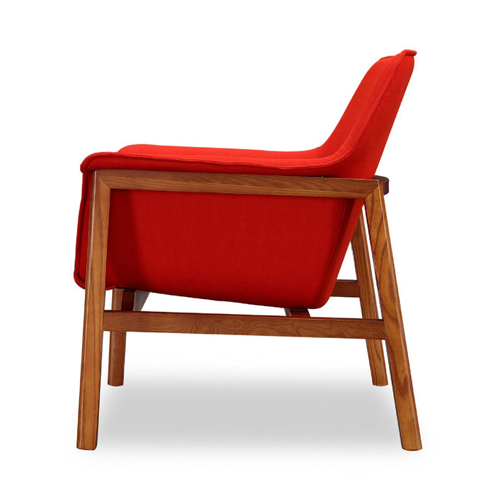 Manhattan Comfort Miller Linen Weave Accent Chair - Burnt Orange & Walnut