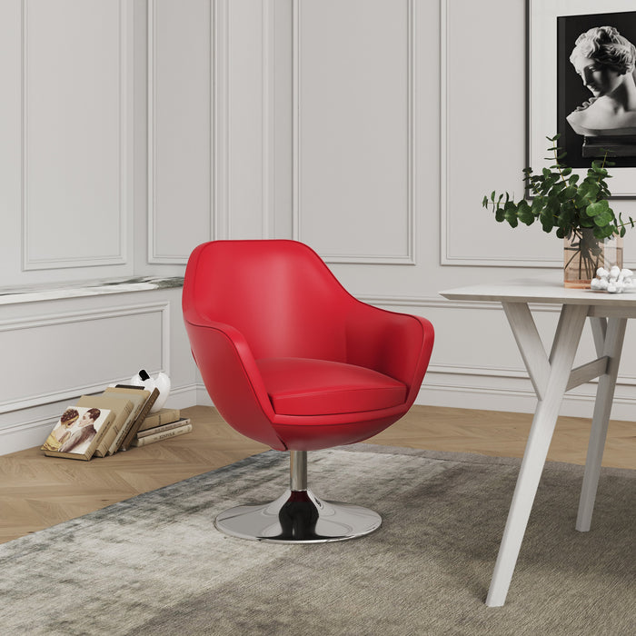 Manhattan Comfort Caisson Polished Chrome Faux Leather Swivel Accent Chair - Red