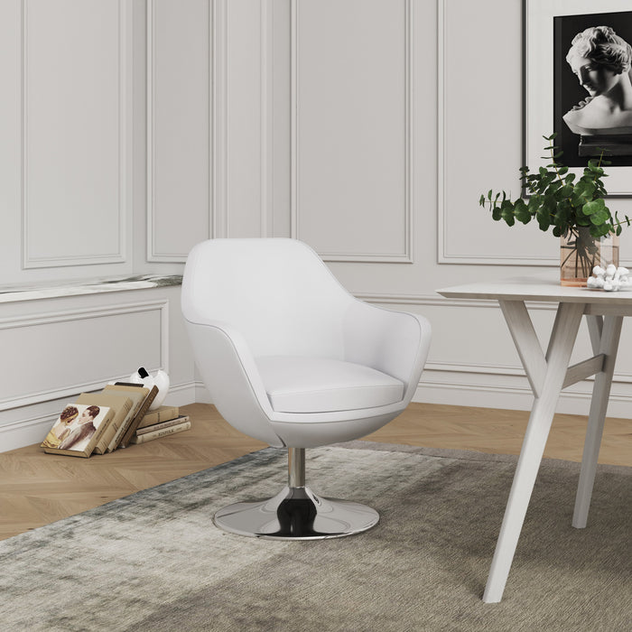 Manhattan Comfort Caisson Polished Chrome Faux Leather Swivel Accent Chair - White