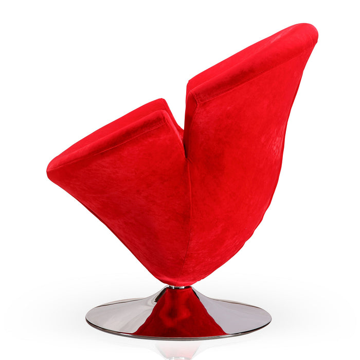 Manhattan Comfort Tulip Polished Chrome Velvet Swivel Accent Chair - Red