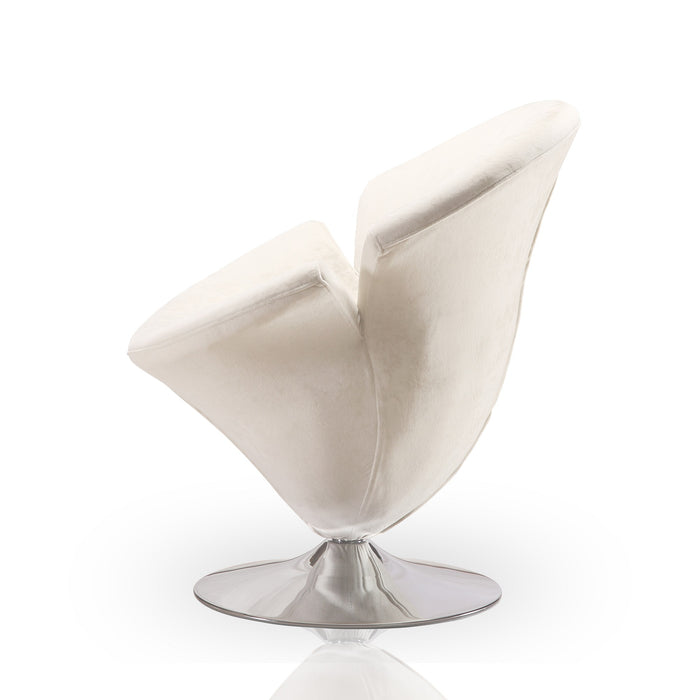 Manhattan Comfort Tulip Polished Chrome Velvet Swivel Accent Chair - White
