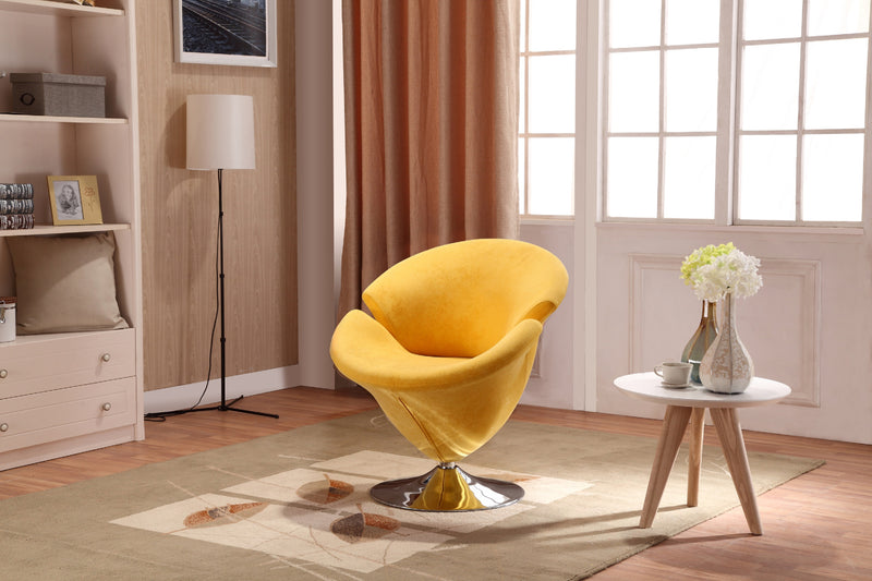 Manhattan Comfort Tulip Polished Chrome Velvet Swivel Accent Chair - Yellow