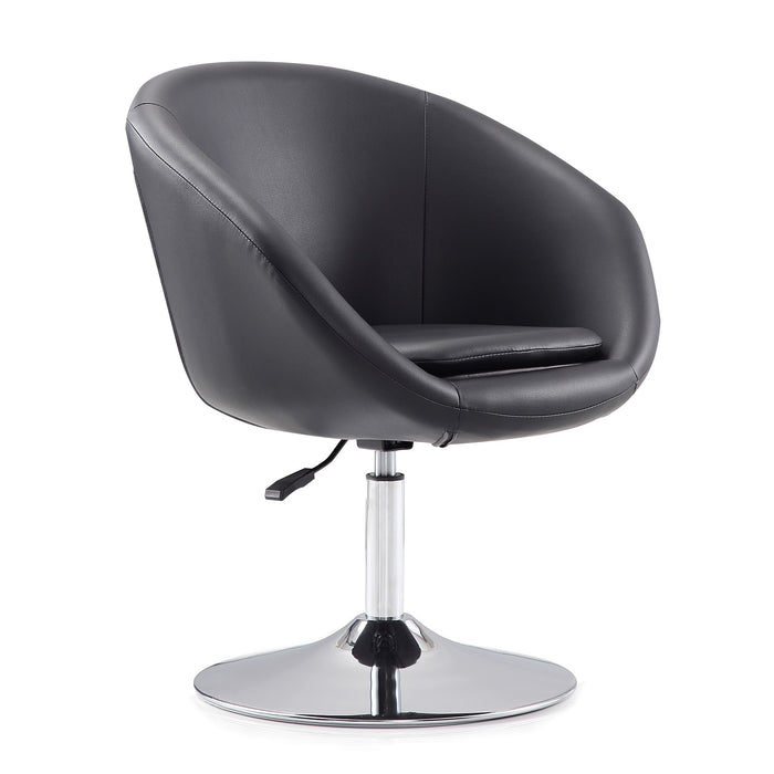 Manhattan Comfort Hopper Polished Chrome Faux Leather Adjustable Height Accent Chair - Black