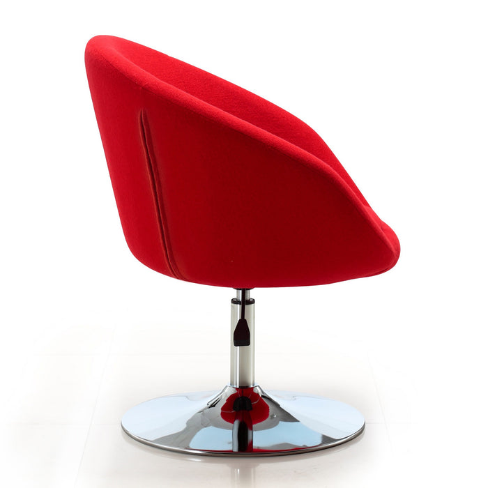 Manhattan Comfort Hopper Polished Chrome Wool Blend Adjustable Height Chair - Red