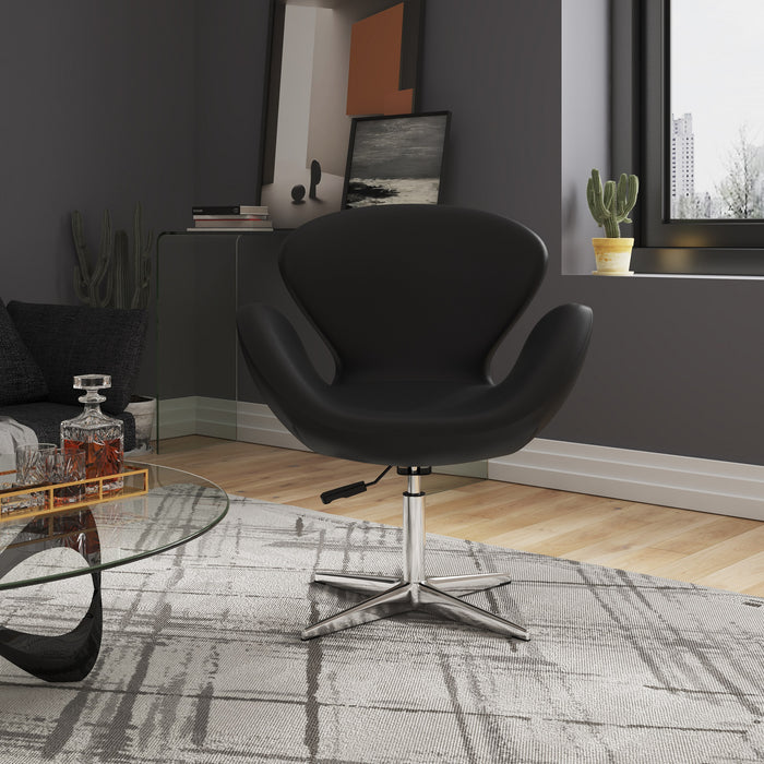Manhattan Comfort Raspberry Polished Chrome Faux Leather Adjustable Swivel Accent Chair - Black