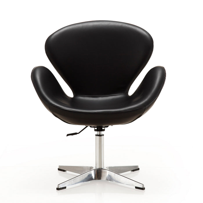 Manhattan Comfort Raspberry Polished Chrome Faux Leather Adjustable Swivel Accent Chair - Black