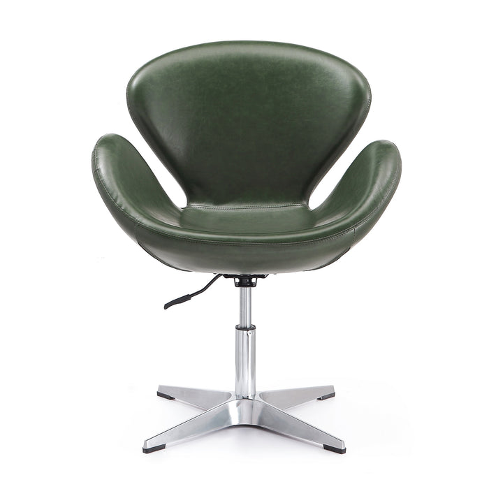 Manhattan Comfort Raspberry Polished Chrome Faux Leather Adjustable Swivel Chair - Forest Green