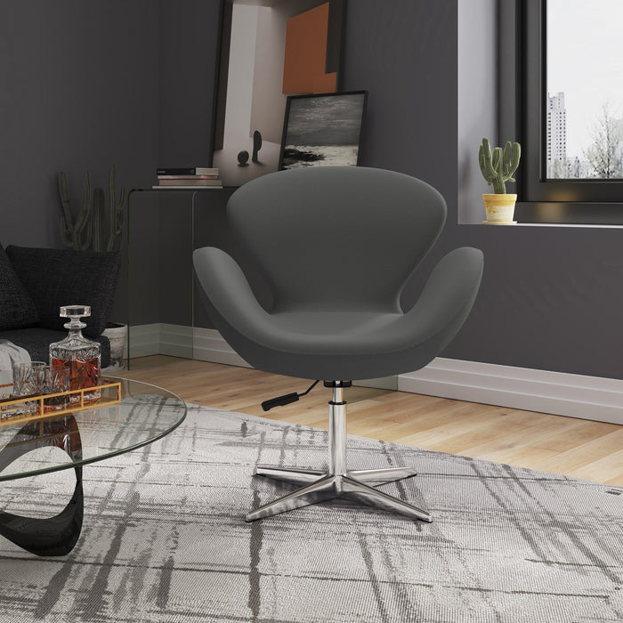 Manhattan Comfort Raspberry Polished Chrome Wool Blend Adjustable Swivel Accent Chair - Grey