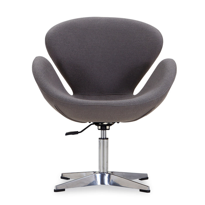 Manhattan Comfort Raspberry Polished Chrome Wool Blend Adjustable Swivel Accent Chair - Grey