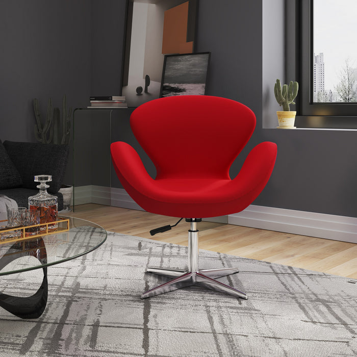 Manhattan Comfort Raspberry Polished Chrome Wool Blend Adjustable Swivel Chair - Red