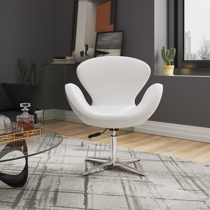 Manhattan Comfort Raspberry Polished Chrome Faux Leather Adjustable Swivel Chair - White