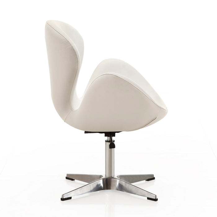 Manhattan Comfort Raspberry Polished Chrome Faux Leather Adjustable Swivel Chair - White