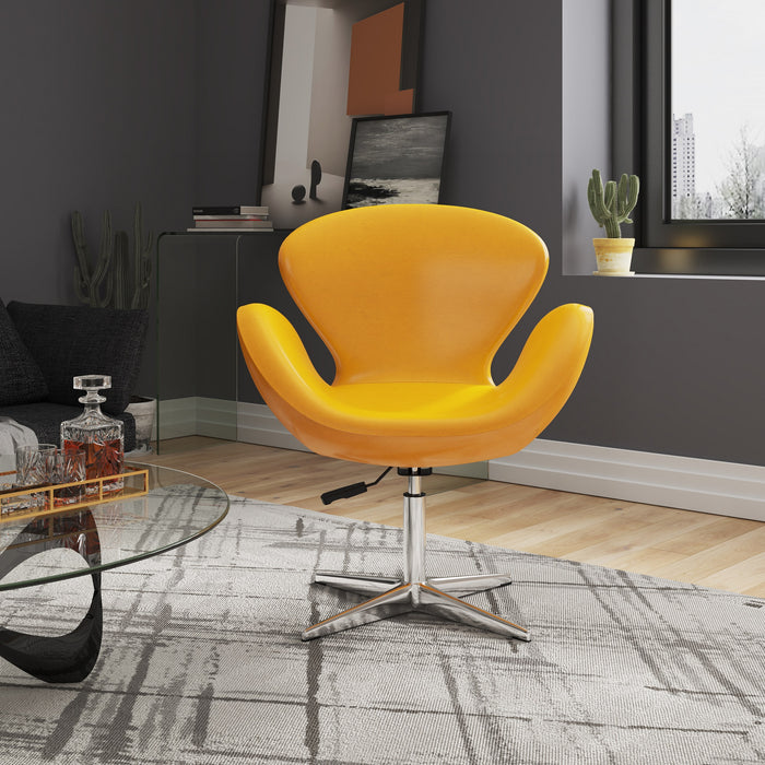 Manhattan Comfort Raspberry Polished Chrome Faux Leather Adjustable Swivel Accent Chair - Yellow