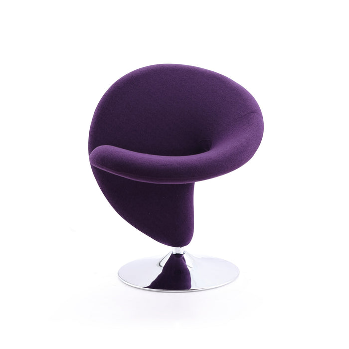 Manhattan Comfort Curl Polished Chrome Wool Blend Swivel Accent Chair - Purple