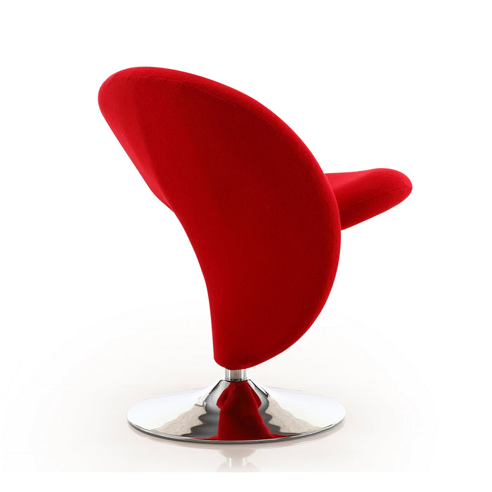 Manhattan Comfort Curl Polished Chrome Wool Blend Swivel Accent Chair - Red