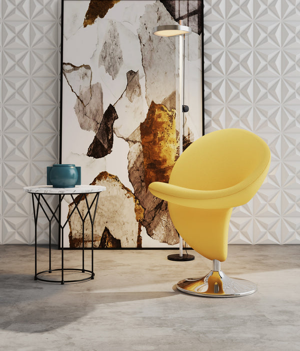 Manhattan Comfort Curl Polished Chrome Wool Blend Swivel Accent Chair - Yellow