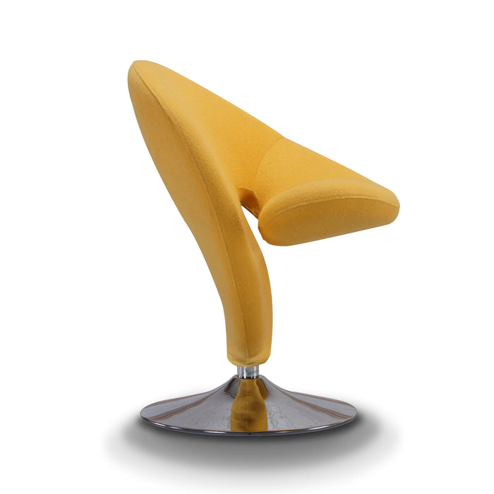Manhattan Comfort Curl Polished Chrome Wool Blend Swivel Accent Chair - Yellow