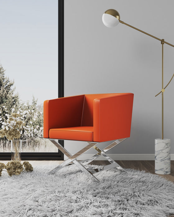 Manhattan Comfort Hollywood Polished Chrome Faux Leather Lounge Accent Chair - Orange