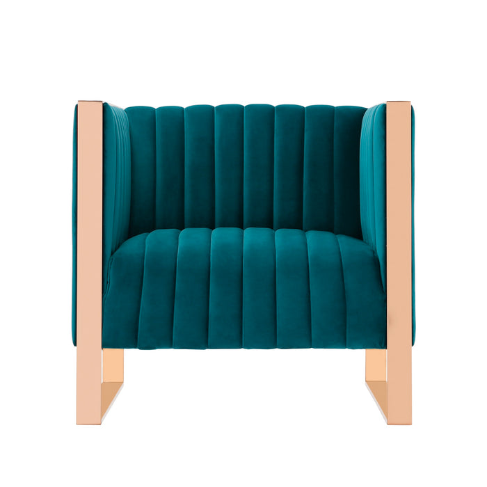 Manhattan Comfort Trillium Velvet Accent Chair - Teal & Gold
