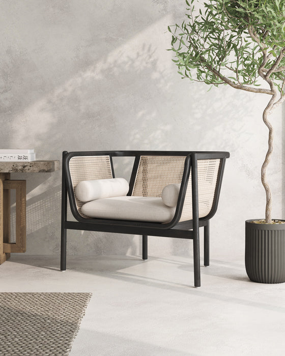 Manhattan Comfort Versailles Accent Chair - Black, Natural Cane & Cream