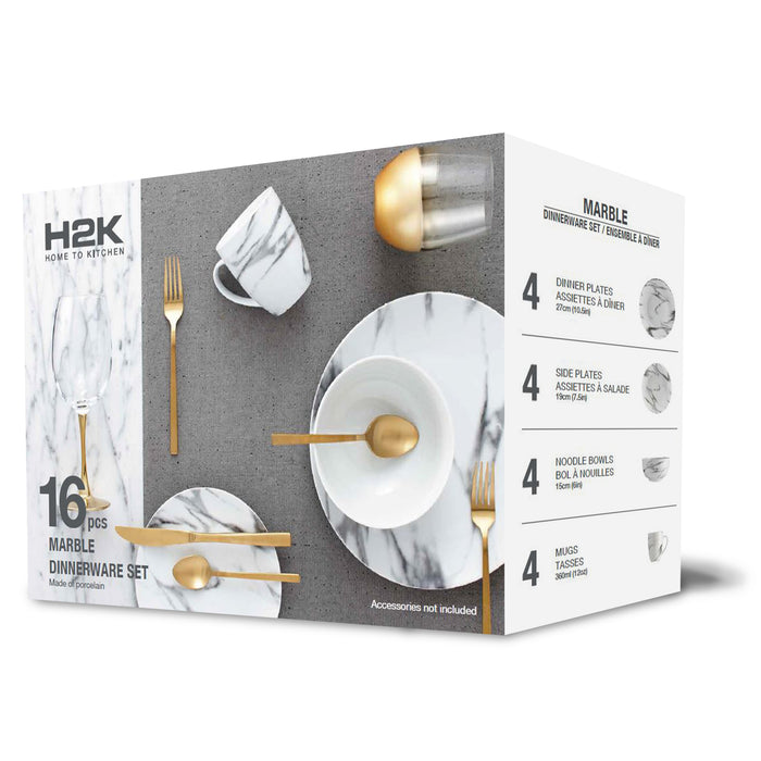 16-Piece Marble Porcelain Dinnerware Set for 4