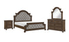 Ambrose 6pc Bedroom Set with Bed, Dresser, Mirror & Nightstand, Wooden, Fabric, Brown - King Size