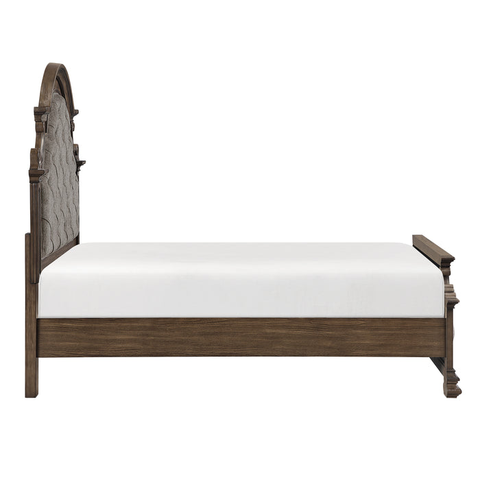 Ambrose Panel Bed with Headboard & Frame, Wooden, Fabric, Brown - Queen Size