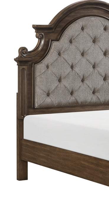 Ambrose Panel Bed with Headboard & Frame, Wooden, Fabric, Brown - Queen Size
