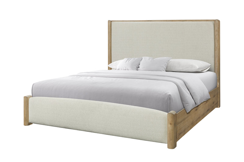 Austin Panel Bed with Fabric Headboard & Footboard, Natural Oak Brown - Queen Size