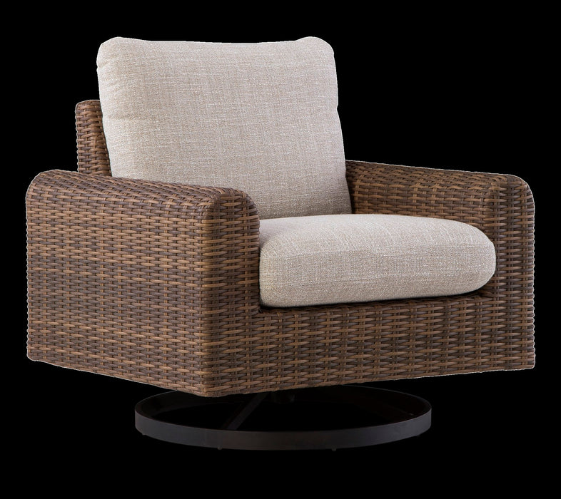 Banff Outdoor Patio Swivel Chair - Resin Wicker, Aluminum & Nuvella Fabric - Brown/Beige
