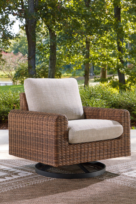 Banff Outdoor Patio Swivel Chair - Resin Wicker, Aluminum & Nuvella Fabric - Brown/Beige