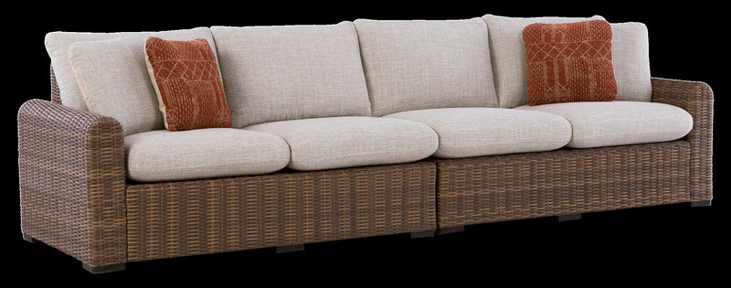 Banff Outdoor Patio RAF/LAF Loveseats, Set of 2 - Resin Wicker & Nuvella Fabric - Brown/Beige