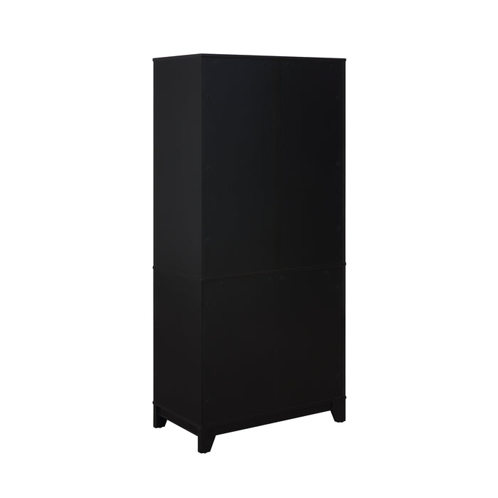 Manhattan Comfort Sheridan Modern Cane Bookcase with Adjustable Shelves - Black