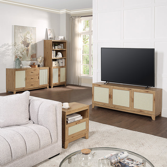 Manhattan Comfort Sheridan Modern Cane Bookcase with Adjustable Shelves - Natural