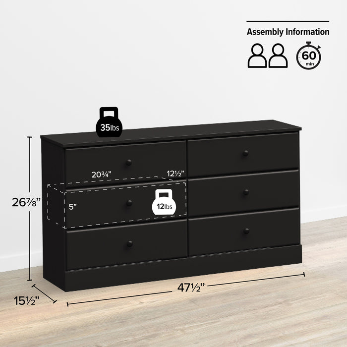 Astrid 6-Drawer Dresser - Black