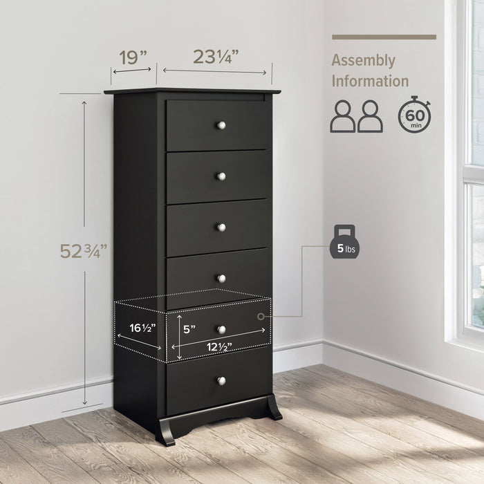 Jade Tall 6-Drawer Chest - Black