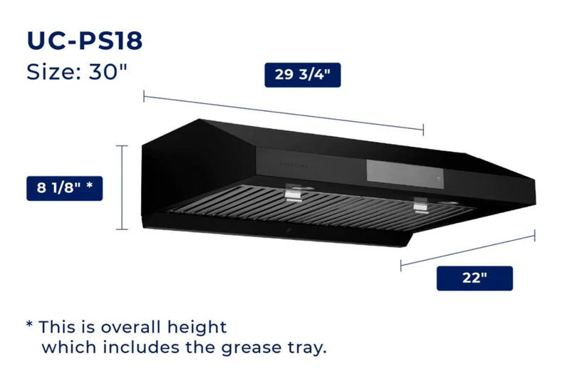 Hauslane 30\" Under Cabinet Matte Black Range Hood - UC-PS18BLK-30