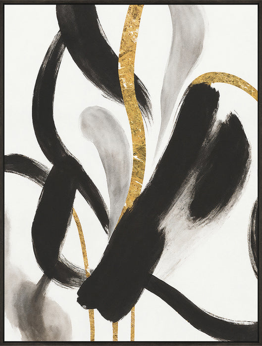 Gold Black Abstract Framed Canvas Art – 31\" x 41\"