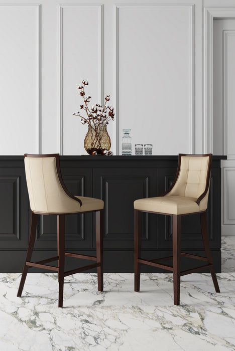 Manhattan Comfort Fifth Avenue 45\" Beech Wood Barstool - Cream & Walnut