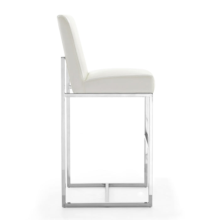 Manhattan Comfort Element 42.13\" Polished Chrome Stainless Steel Barstool - Pearl White